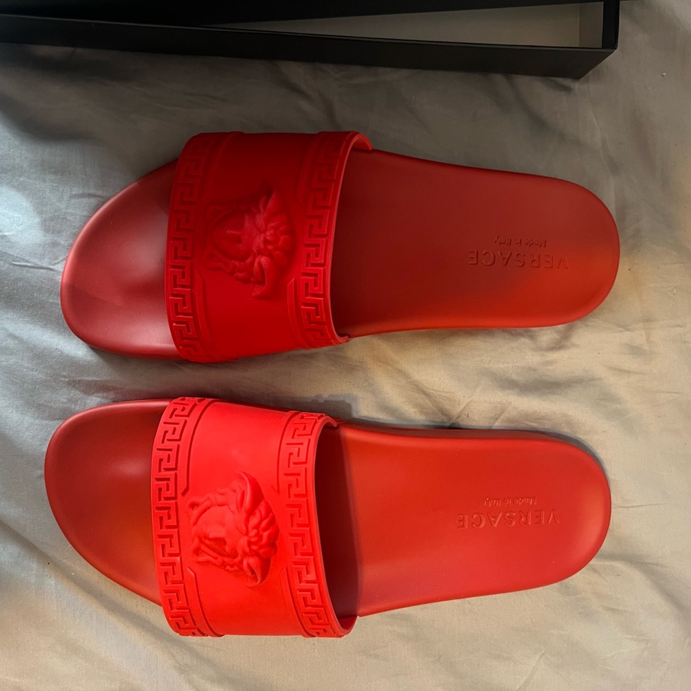Versace Vibrant Red Medusa Slide Sandals